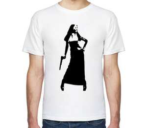 Монашка с пистолетом мужская футболка с коротким рукавом (цвет: белый)