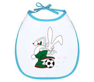 Кролик футболист слюнявчик (цвет: белый + синий)