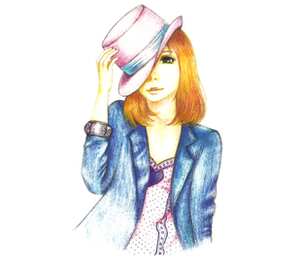 Девушка в шляпе кружка с кантом (цвет: белый + голубой)