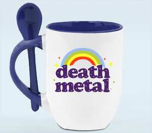 Rainbow death metal кружка с ложкой в ручке (цвет: белый + синий)