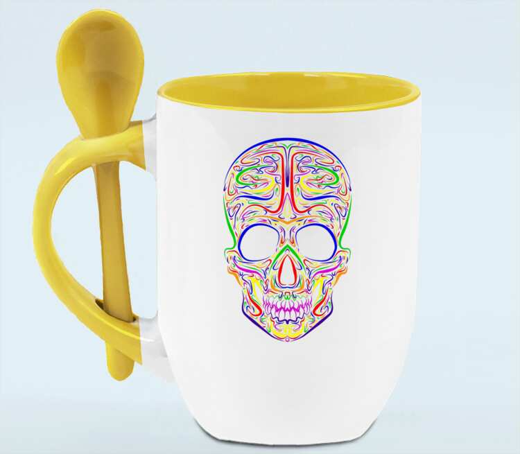 Skull Art кружка с ложкой в ручке (цвет: белый + желтый)