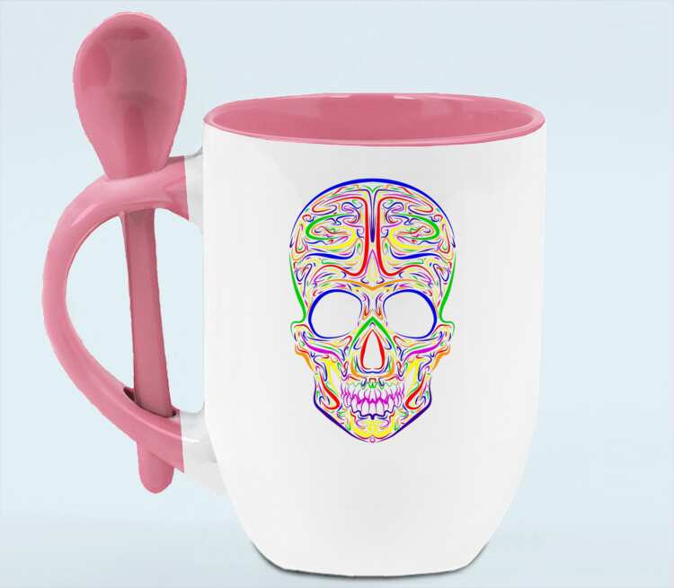 Skull Art кружка с ложкой в ручке (цвет: белый + розовый)