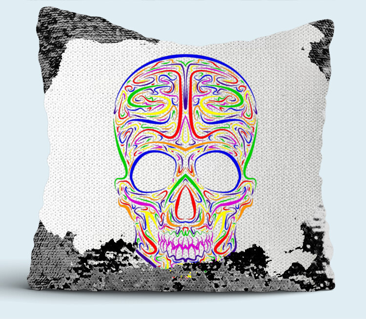 Skull Art подушка с пайетками (цвет: белый + черный)
