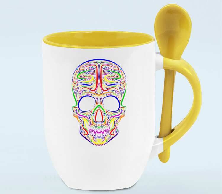 Skull Art кружка с ложкой в ручке (цвет: белый + желтый)