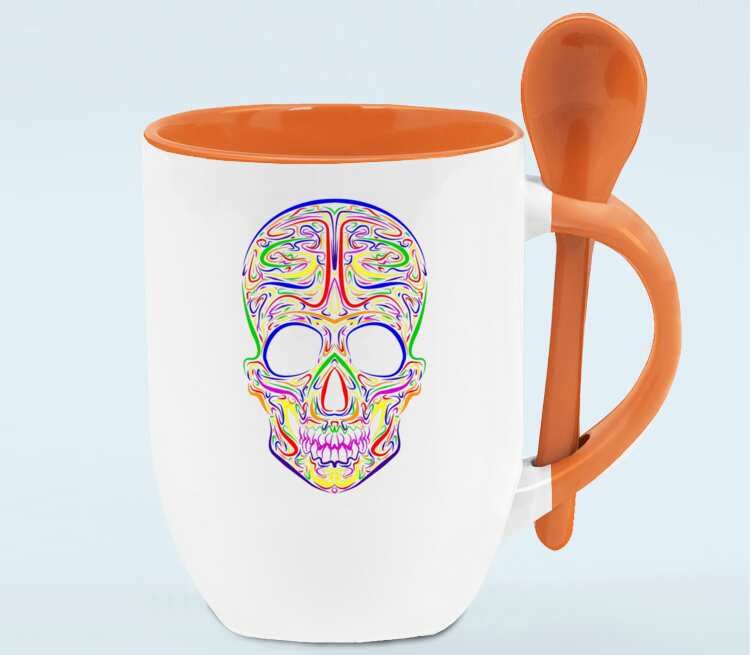 Skull Art кружка с ложкой в ручке (цвет: белый + оранжевый)