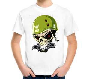Military Skull детская футболка с коротким рукавом (цвет: белый)
