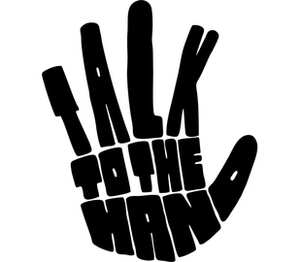 Talk to hand - поговори с рукой кружка двухцветная (цвет: белый + черный)
