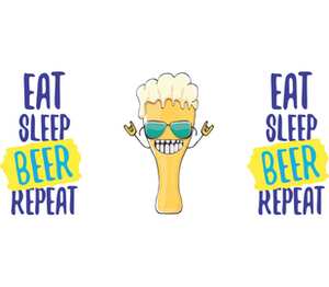 Eat sleep beer repeat - поешь, поспи, попей пива - повтори кружка с кантом с полной запечаткой (цвет: белый + зеленый)