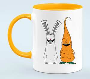 Кролик и морковка - лучшие друзья кружка двухцветная (цвет: белый + оранжевый)