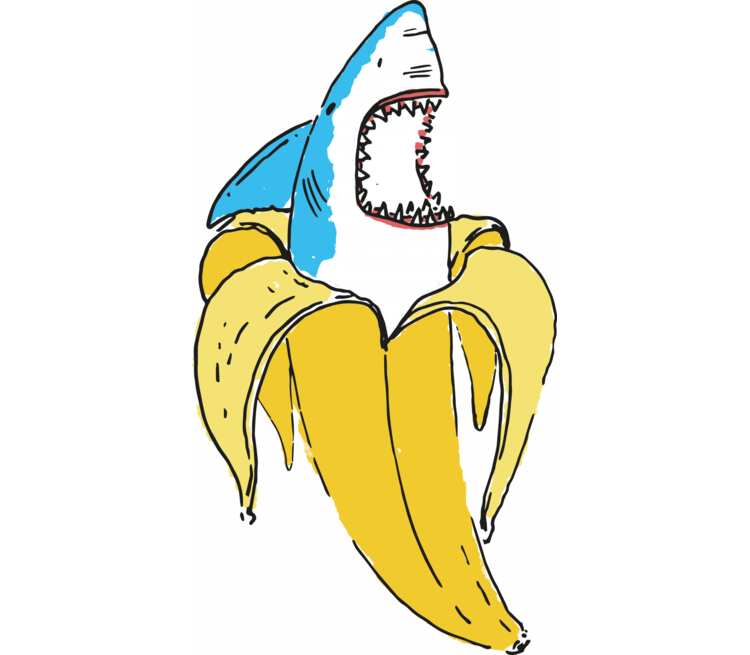 Акула банан подушка с пайетками (цвет: белый + синий)