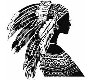 Силуэт индейской девушки женская футболка с коротким рукавом (цвет: белый)