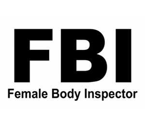 Инспектор женских тел (FBI - female body inspector) кухонный фартук (цвет: белый + красный)