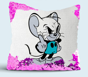 Дерзкий мышонок подушка с пайетками (цвет: белый + сиреневый)