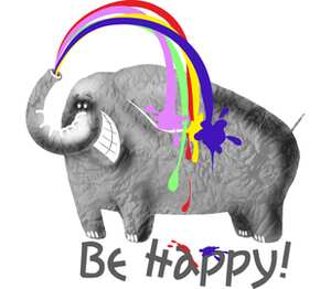 Довольный слоник -  be happy мужская футболка с коротким рукавом (цвет: белый)