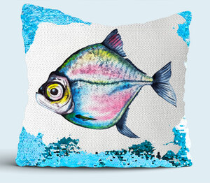Рыба нема / the fish is mute подушка с пайетками (цвет: белый + синий)