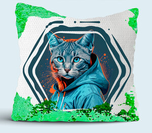 Кот в костюме подушка с пайетками (цвет: белый + зеленый)
