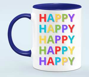 Счастье / happy кружка двухцветная (цвет: белый + синий)
