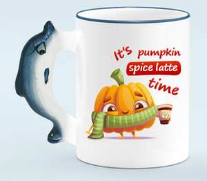 Настало время тыквенного латте / its pumpkin spice latte time кружка с ручкой в виде дельфина (цвет: белый + синий)