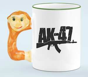 AK-47 кружка с ручкой в виде обезьяны (цвет: белый + светло-зеленый)