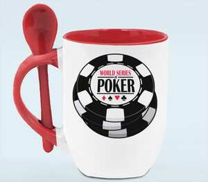 Покер (Poker) кружка с ложкой в ручке (цвет: белый + красный)