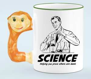 Наука - science helping you prove others are dumb кружка с ручкой в виде обезьяны (цвет: белый + светло-зеленый)