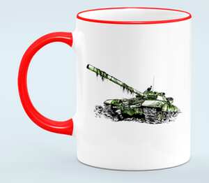 Т-72 (танк) кружка с кантом (цвет: белый + красный)