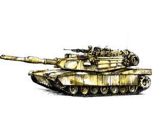 Абрамс (танк) кружка с ложкой в ручке (цвет: белый + желтый)