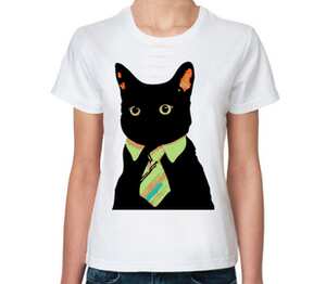 black cat женская футболка с коротким рукавом (цвет: белый)
