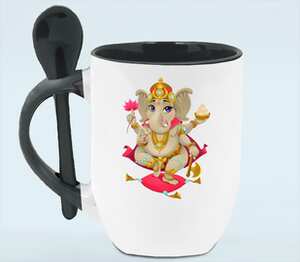 Ganesha kids - ганеша кружка с ложкой в ручке (цвет: белый + черный)