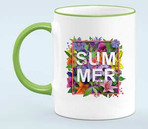 Лето (Summer) кружка с кантом (цвет: белый + светло-зеленый)