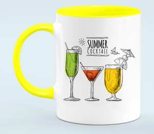 Летние коктейли (Summer cocktail) кружка двухцветная (цвет: белый + желтый)
