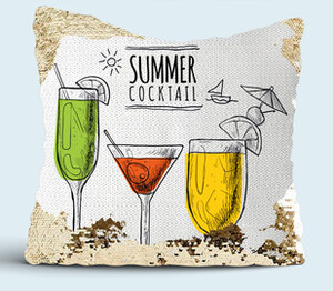 Летние коктейли (Summer cocktail) подушка с пайетками (цвет: белый + золотой)