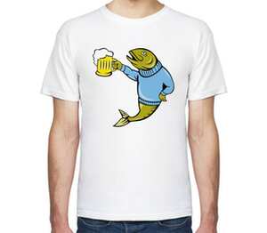 Рыбка с бокалом пива мужская футболка с коротким рукавом (цвет: белый)