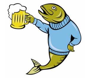 Рыбка с бокалом пива мужская футболка с коротким рукавом (цвет: белый)