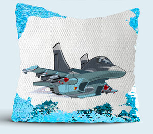 Самолет Миг подушка с пайетками (цвет: белый + синий)