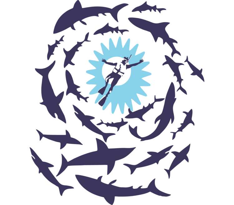 Дайвер с акулами мужская футболка с коротким рукавом (цвет: белый)