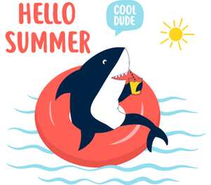 Акула на круге - привет лето / hello summer женская футболка с коротким рукавом (цвет: белый)