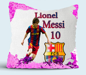 Lionel Messi 10 подушка с пайетками (цвет: белый + сиреневый)