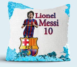 Lionel Messi 10 подушка с пайетками (цвет: белый + синий)