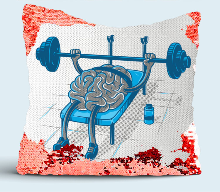 Качай мозги подушка с пайетками (цвет: белый + красный)