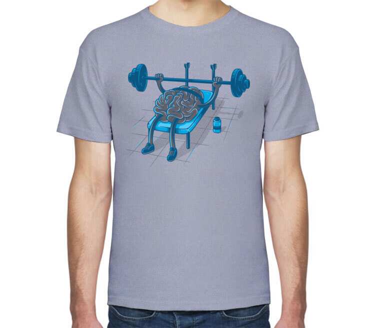 Качай мозги мужская футболка с коротким рукавом (цвет: голубой меланж)