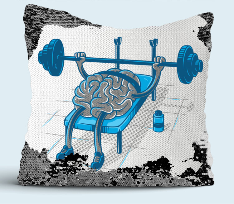 Качай мозги подушка с пайетками (цвет: белый + черный)