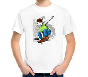 Заяц на скейте - прыгай со мной (Jump with me) детская футболка с коротким рукавом (цвет: белый)