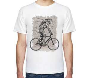 Кот на велосипеде мужская футболка с коротким рукавом (цвет: белый)