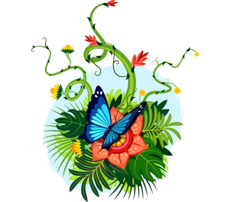 Бабочка на цветке кружка хамелеон (цвет: белый + синий)