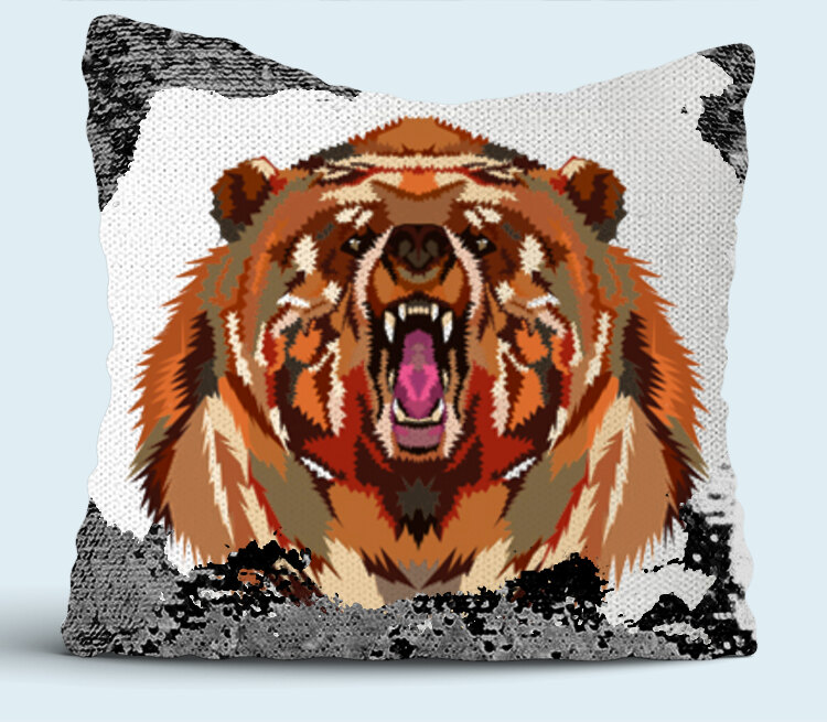 Свирепый медведь подушка с пайетками (цвет: белый + черный)