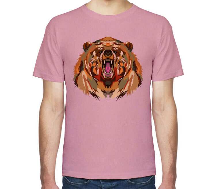 Свирепый медведь мужская футболка с коротким рукавом (цвет: розовый меланж)