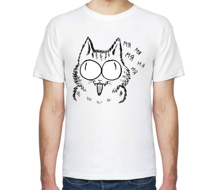 Поющий кот мужская футболка с коротким рукавом (цвет: белый)