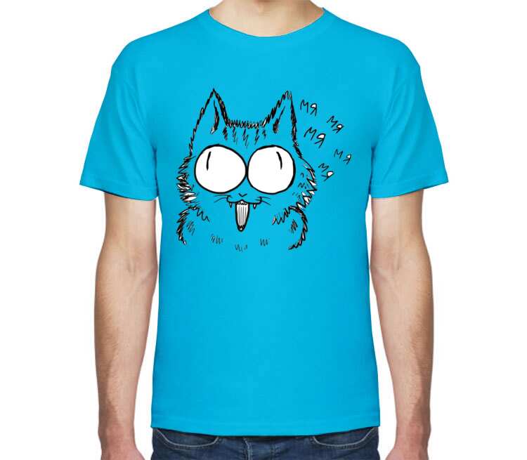 Поющий кот мужская футболка с коротким рукавом (цвет: голубой)