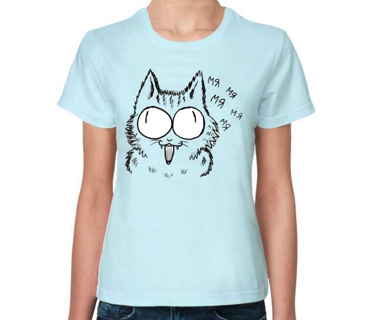 Поющий кот женская футболка с коротким рукавом (цвет: светло голубой)